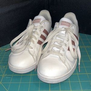 Adidas White Sneakers with Rose Gold Trim